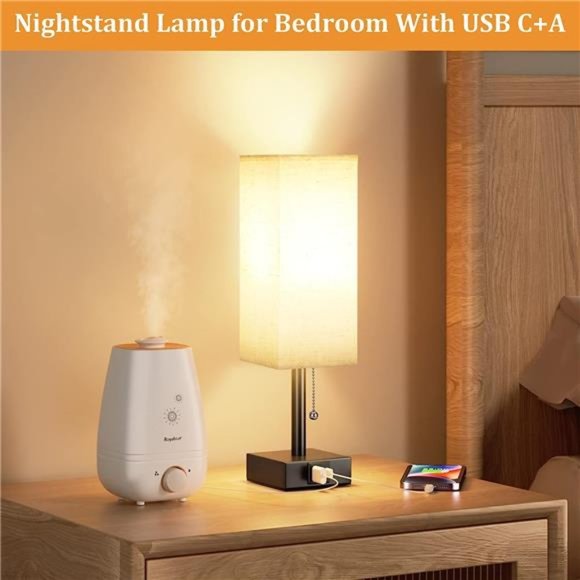 Bedside Table Lamp with 3 Levels Brightness Small Lamp with USB Port Night Light - Picture 4 of 6